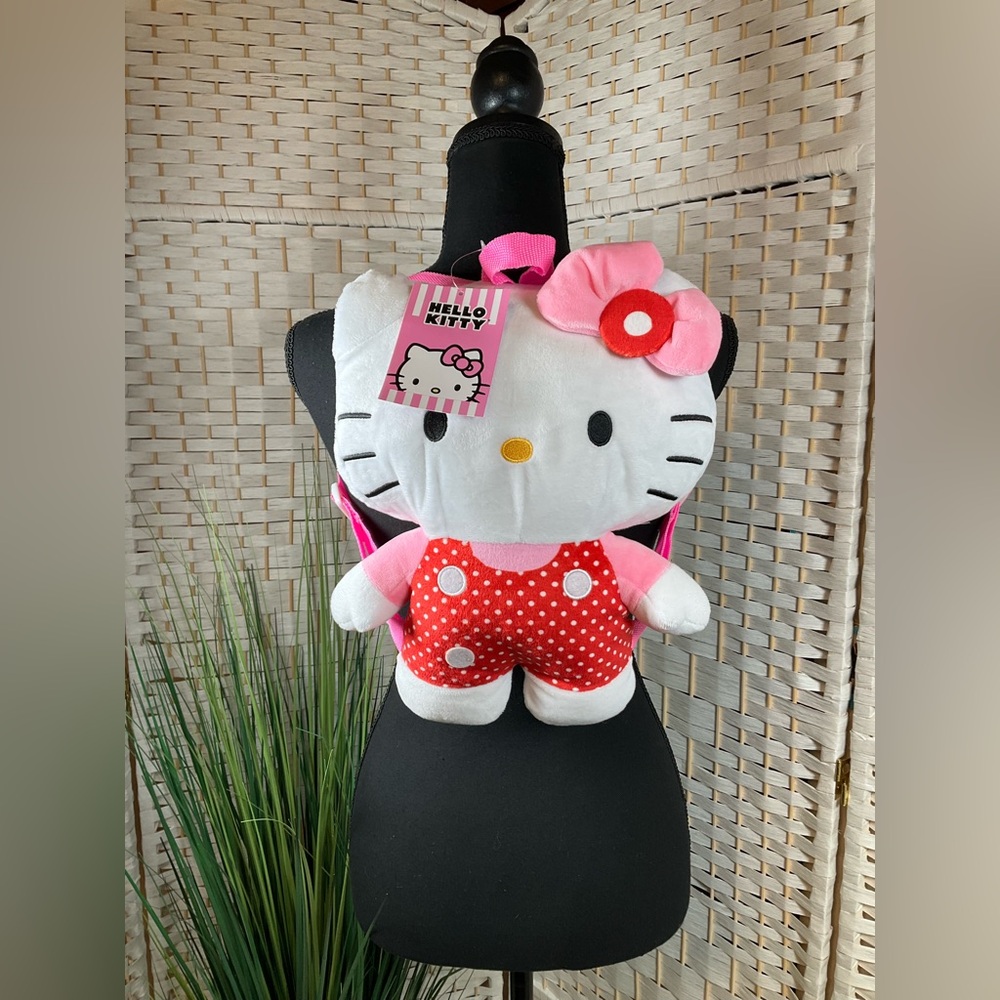 NWT Hello Kitty by Sanrio Plush Backpack Red w/White Polka Dots